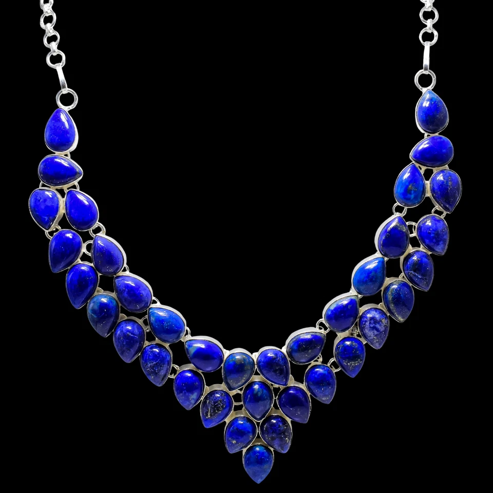 Lapis Lazuli Gemstone Handmade 925 Sterling Silver Jewelry Necklace Size-17-18" - Image 2 of 4