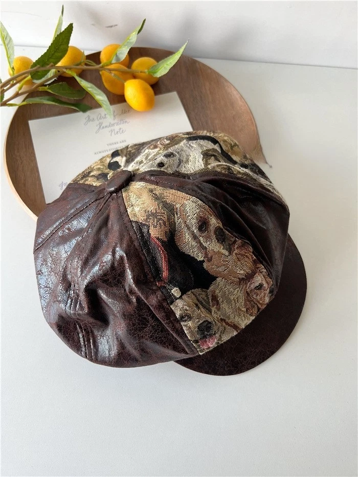 Women Floral Corduroy Newsboy Hat 8 Panels Oversize Cap Painter Artist Beret