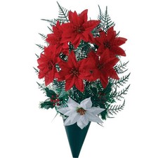 Holiday Memorial, Red Poinsettia Artificial Bouquet, 14  High