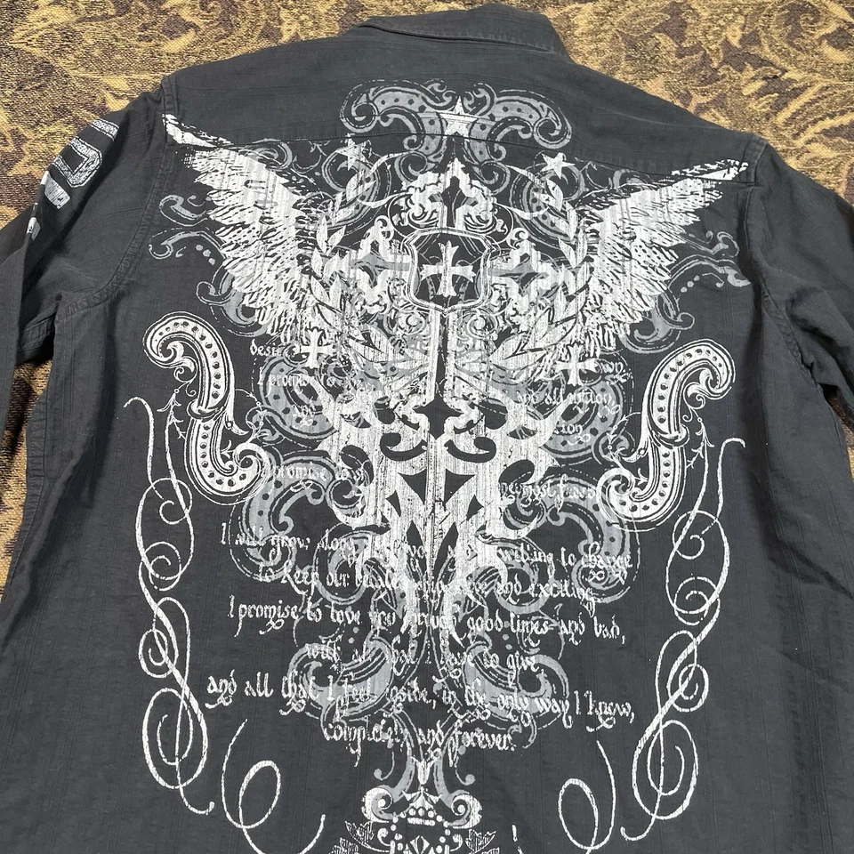 Camisa Helix Para Hombres XL Negra Manga Larga Con Botones Espada Cruzada Grunge Estilo Punk Foto 2 de 4