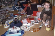 XX113- u Old 35mm Slide Photo- Christmas- Boy- Presents - 1968