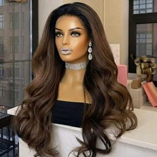 Lace Front Wigs Synthetic Hair Ombre Brown Long Wavy Invisible Hairline Soft