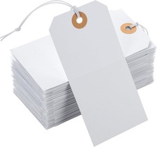 100pcs Large Price Tags with String Attached White Hang Paper Tags with Elastic