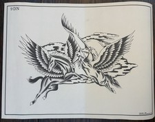 1984 Spaulding Rogers Tattoo Flash Sheet 9DN Vintage Black Line Art