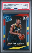 Donovan Mitchell 2017-18 Donruss Optic #188 Red/Yellow (RC) PSA 10