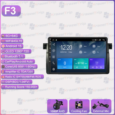 QLED Screen For BMW 3-series E46 M3 1998-2006 Android15 Car Radio Carplay Stereo