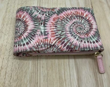Wallet Womens Pink Green Tie Dye Trifold Snap Accordion Zip Coin Pocket Clutch