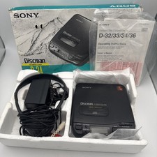 Vintage Sony Discman D-34 portable CD player Orig. Box, Pcs.  Parts- Untested