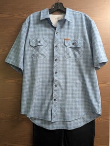 SIZE L ORVIS Men's Blue Checked Button Down Dress Shirt INVPV4600