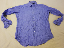 Mens Polo Ralph Lauren Dress Shirt 16 34 35 Navy Blue Blue Button Cotton