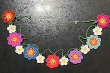 🌺NEW Hand Crochet Flowers window long Bunting Sequin Camper Christmas 60” Gift