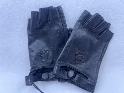 KARL LAGERFIELD KAMEO BLACK LEATHER SOFT GLOVES FINGERLESS WOMANS SZ. S