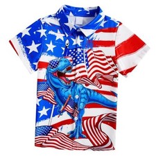2-10T Kids Hawaiian Shirt Boys Girls Short Sleeve Button 2-3T Flag Dinosaur
