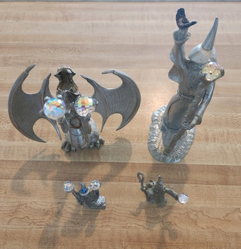 Limited Edition Les Hunter Zinn Drache und Zauberer Öllampen 1990