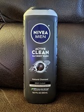 New Nivea Men Active Clean 3-in-1 Body Wash Natural Charcoal Deep Clean 16.9 oz