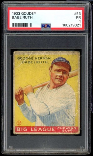 Babe Ruth Card 1933 Goudey #53 PSA 1