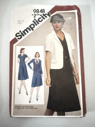 SIMPLICITY 9853 V-Ausschnitt Kleid Raglanärmel Jacke Muster 14 Miss Uncut Office - Bild 1 von 2