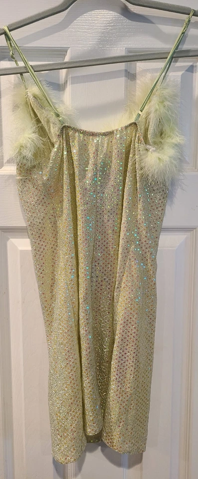 Блестящие блестки перо отделки мини-платье - Y2K стиль - с ремешками вечеринки костюм - Изображение 3 из 4