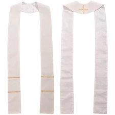 Elegant Church Mass Stole for Priests - Reversible Embroidered Design (White)
