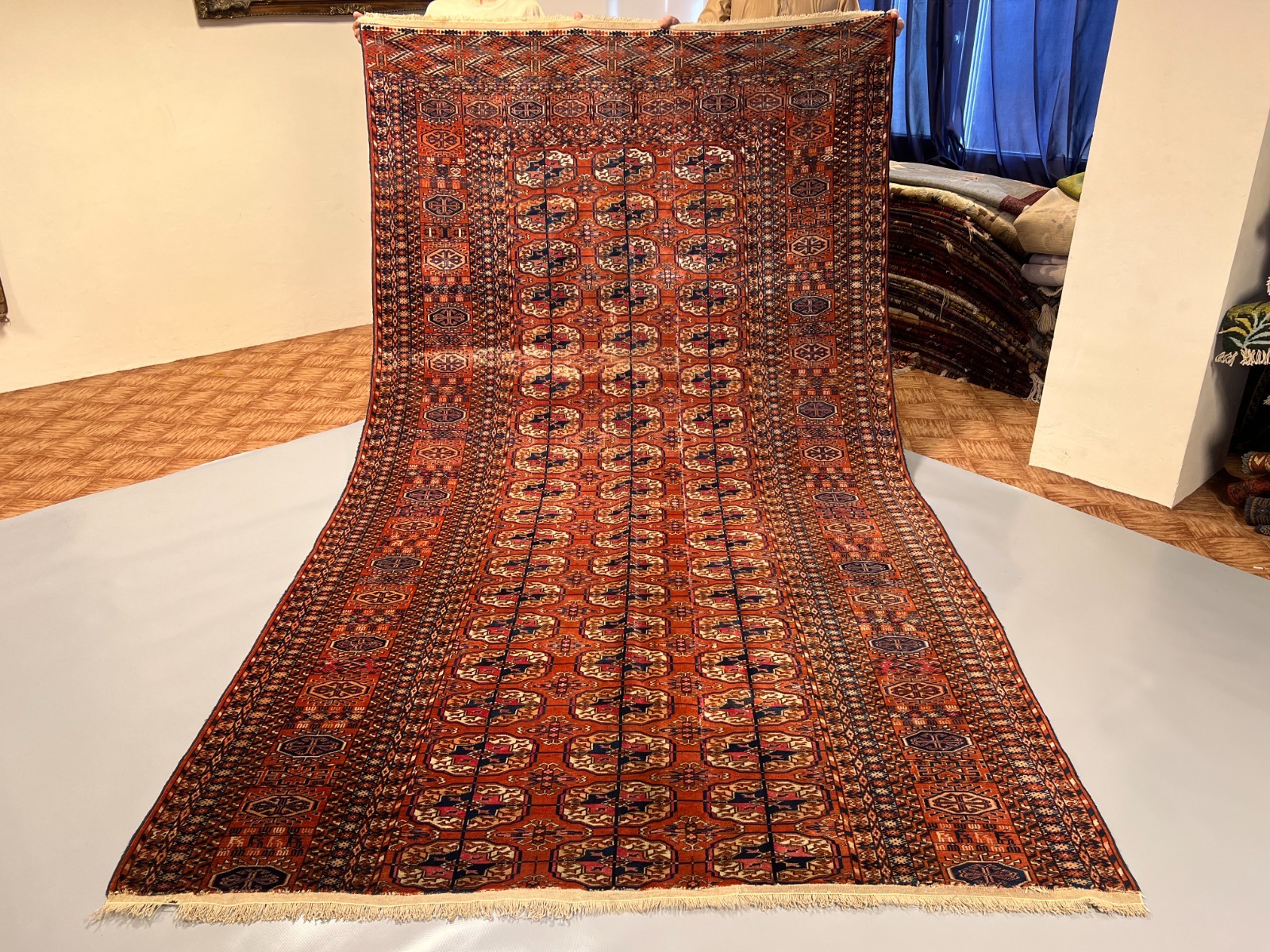 5'9 x 10'3 ft elegant afghan turkmen bokhara runner rug rust red elephant foot