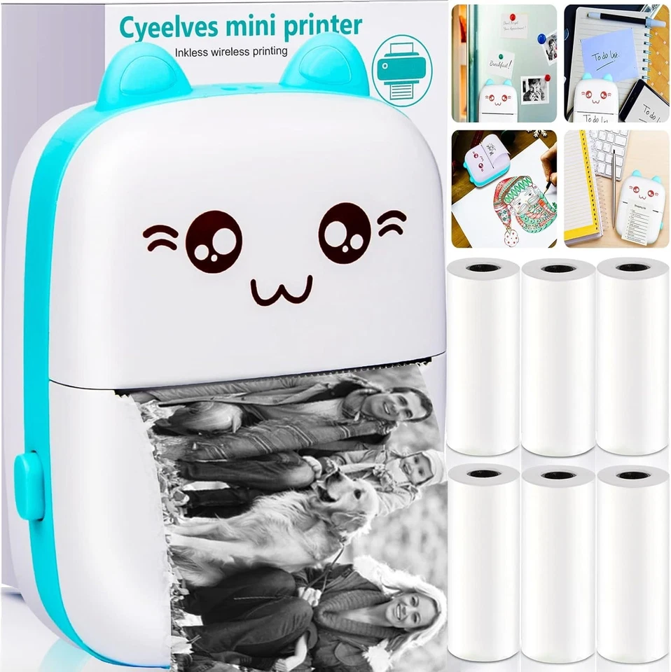 Mini Printer Portable, Pocket Thermal with 6 Rolls Paper Compatible iOS Android, - Image 2 of 4