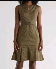 Calvin Klein Belted A-Line Dress Caper Sleeveless Size 6 MSRP $159