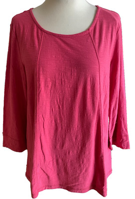 Adini 100% cotton slub jersey top 3/4 sleeves scoop neck topstitching Size S