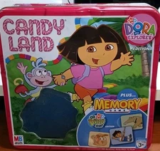 Candy Land Dora the Explorer Tin Game + Go Diego Go Memory Game MB Nick Jr Kids