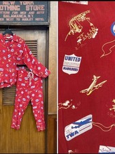 WOW Vintage 40s Rayon Novelty Print Old School Airplane Brands Pajama Set