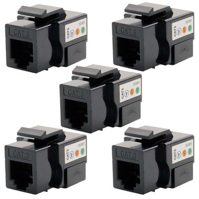 5x Cat3 RJ11 RJ12 Telephone Phone Line Keystone Jack 110 Punch Down 6P6C Black