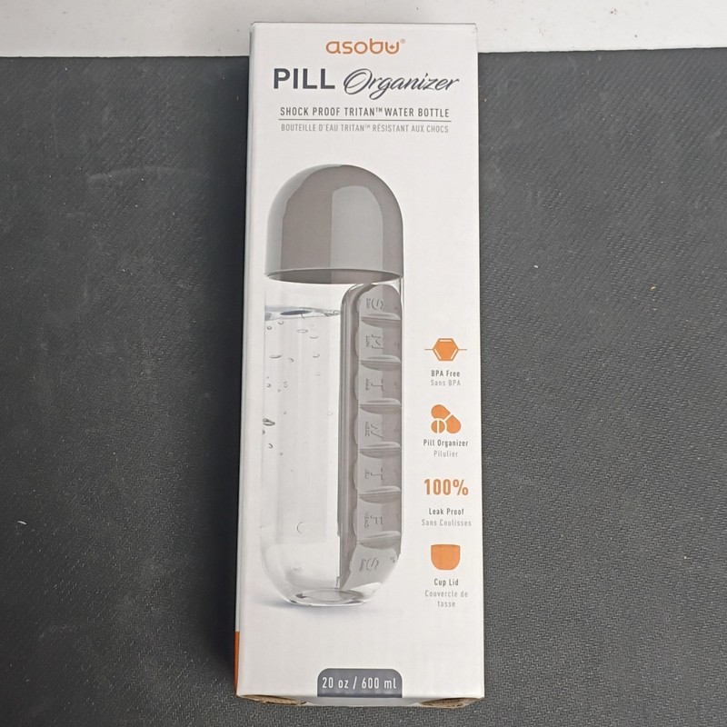 Asobu Tritan Water Bottle w/ Built-In 7-Day Pill Organizer, BPA-Free, Braille