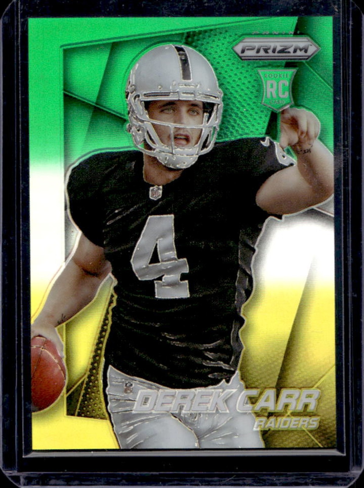 2014 Prizm Derek Carr RC Neon Green Yellow Rookie VAR #257c Raiders