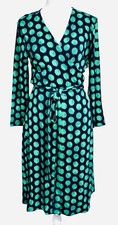 Gap Dress Womens Medium Green Black Dots  Wrap Blouson Tie Waist Belt NWT