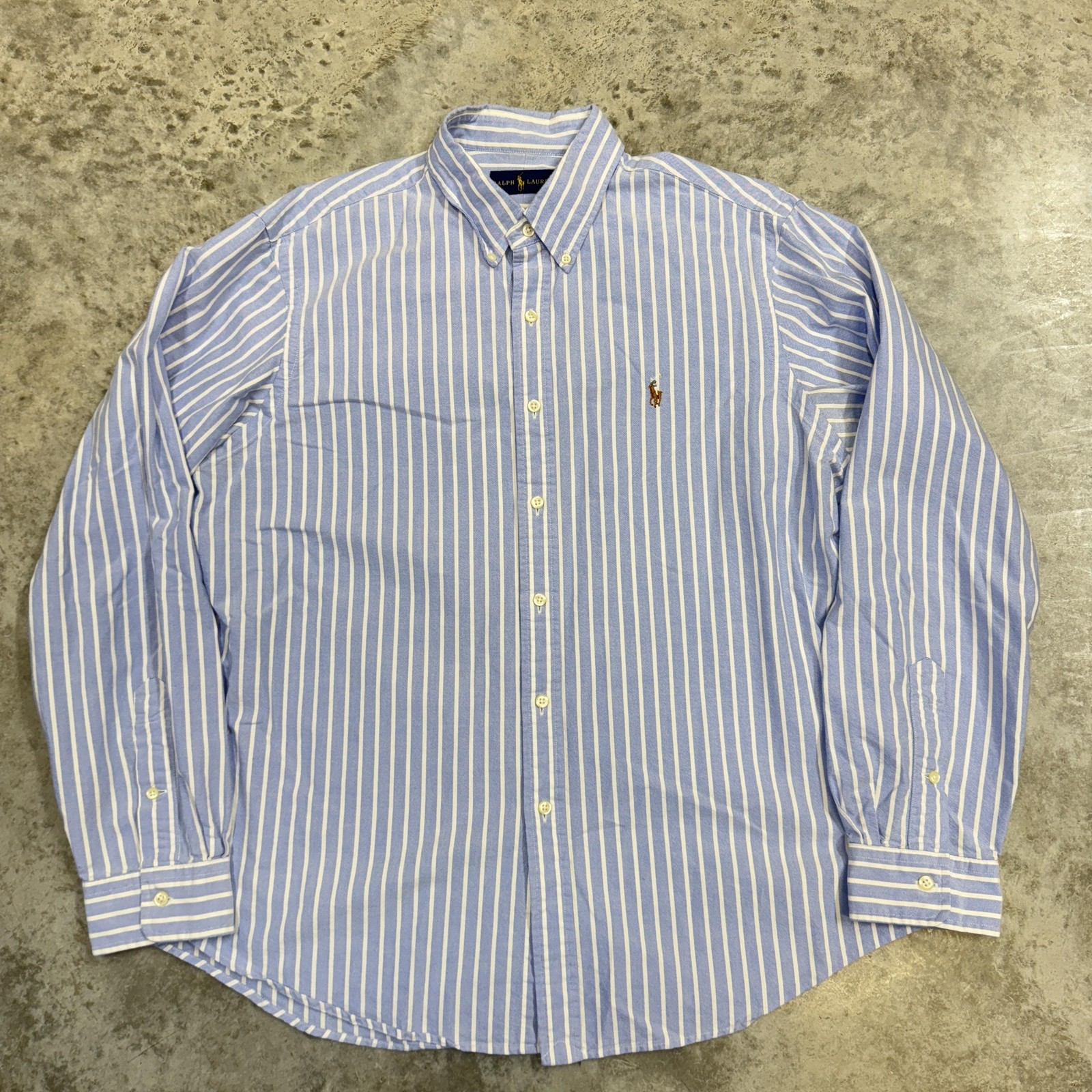 Ralph Lauren Shirt Mens XL Blue Striped Button Down Long Sleeve Pony Logo