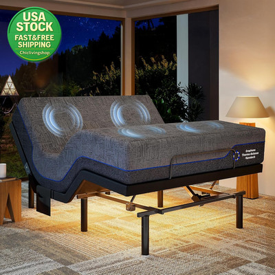 Queen Adjustable Bed Frame Massage USB Ports LED Light Head Foot Incline