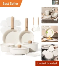 17-Piece Non-Stick Cookware Set with Detachable Handles - Space Saving Solution