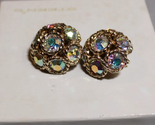 Vintage Crystal Colored Earrings Clip On Sarah Coventry Costume Jewelry