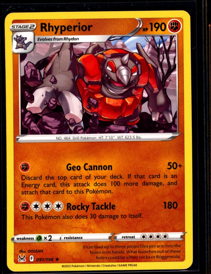 Rhyperior 91/196 - Swsh11: Lost Origin Regular Non-Holo TCG Pokemon NM 0101#148