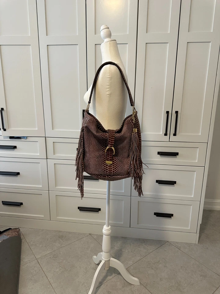 GILI (должен любить его) большой кожаный Hobo питон змея кожи бахрома сумка отличном - Изображение 2 из 4