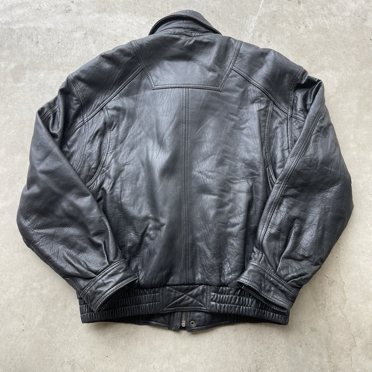 Vintage Winlit Black Leather Bomber A-2 Flight Jacket size Large