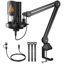 USB Condenser Microphone-Studio Mic with Shock Mount, Boom Arm, Software, Mut...