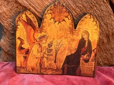 Gorgeous Rare antique religious icon mounted on 18c reclaimed solid wooden panel