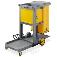OPEN BOX - Commercial Janitorial Cleaning Cart on Wheels w Key-Locking Cabinet