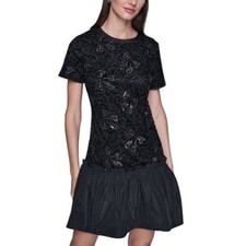 Karl Lagerfeld Paris Black Sequin Bow Soutache Bubble Hem Dress NEW Size 12