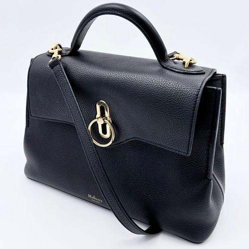 Mulberry Seaton 2Way Handbag Black Leather Turn Lock Shoulder Bag From Japan