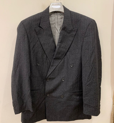Vintage pure wool double breasted charcoal chalk stripes jacket blazer 42R