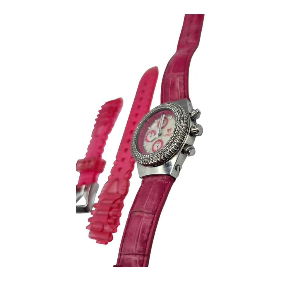 TechnoMarine TechnoDiamond Chronograph Pink Dial Watch w/ Extra Strap - Image 4 of 4