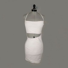 Sexy White Knit Mini Cut Out Dress Size L Prom Party Beach Wedding Tropical Boho