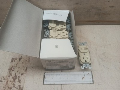 NOS Qty-10 Leviton 5225-I Ivory Duplex Style Single-Pole Combo Switch 5-15R 120V