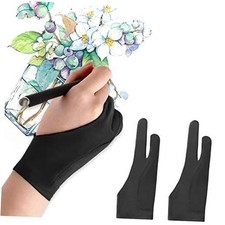 Artists Gloves 2 Pack - Palm Rejection Gloves with Two Fingers for Paper Small